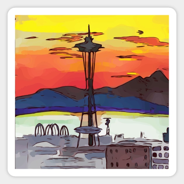 Stunning, intense red Seattle Sunset during wildfires in Canada Magnet by WelshDesigns